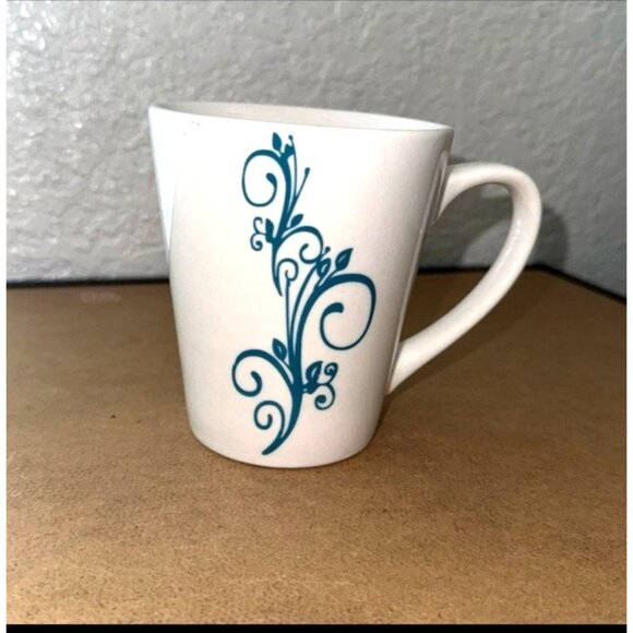 Set Of 2 Coffee & Tea Mugs With Blue Floral & Logo Designs - Picture 6 of 12